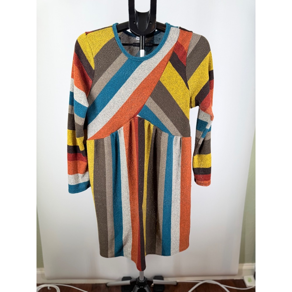 Egy California Womens 1XL‎ Multi Color Striped Long Sleeve Knit Mini Dress